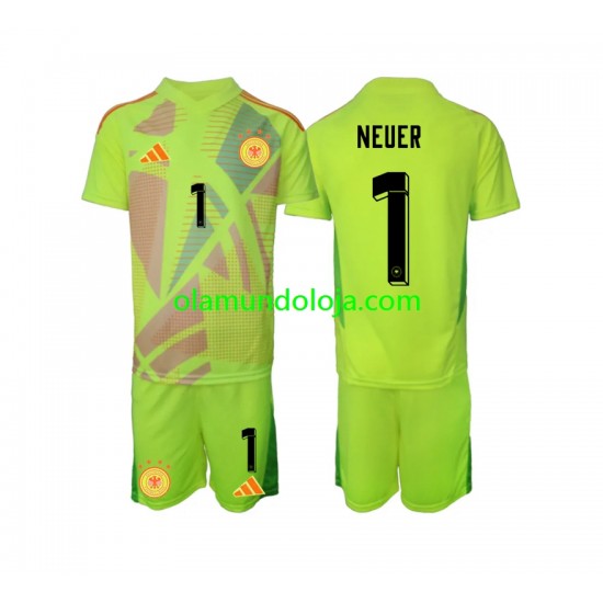 Camisola Alemanha Manuel Neuer 1 Guarda-redes Criança Equipamento Segundo Euro 2024 Manga Curta